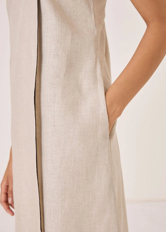 Supun Biege Linen Panelled Dress
