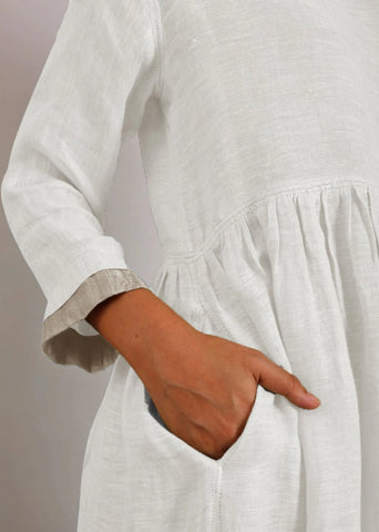 Estelle Metallic Linen Midi-Dress With Pockets - Ivory