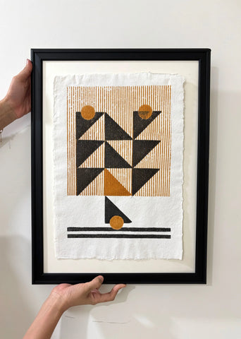 Dawn Wall Frame- Handblock Printed Artwork On Handmade Paper- 20" X 16"