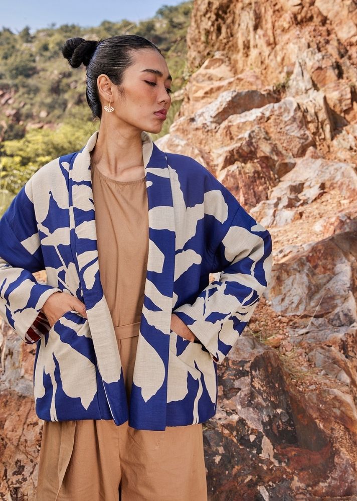 A Model Wearing Multicolor,Pure Cotton Atlantis Days Jacket curated by Only Ethikal