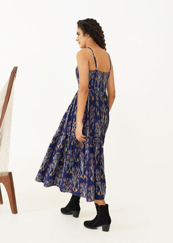 A Model Wearing Blue Handwoven Cotton Paisley Set, curated by Only Ethikal