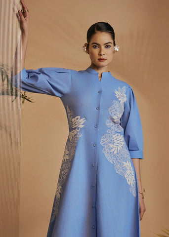 Origani Blue Fit & Flare Dress