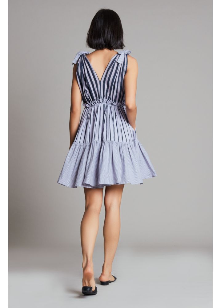 A Model Wearing  Purple Pure Cotton Lakeerein Lavender Frill Dress, curated by Only Ethikal