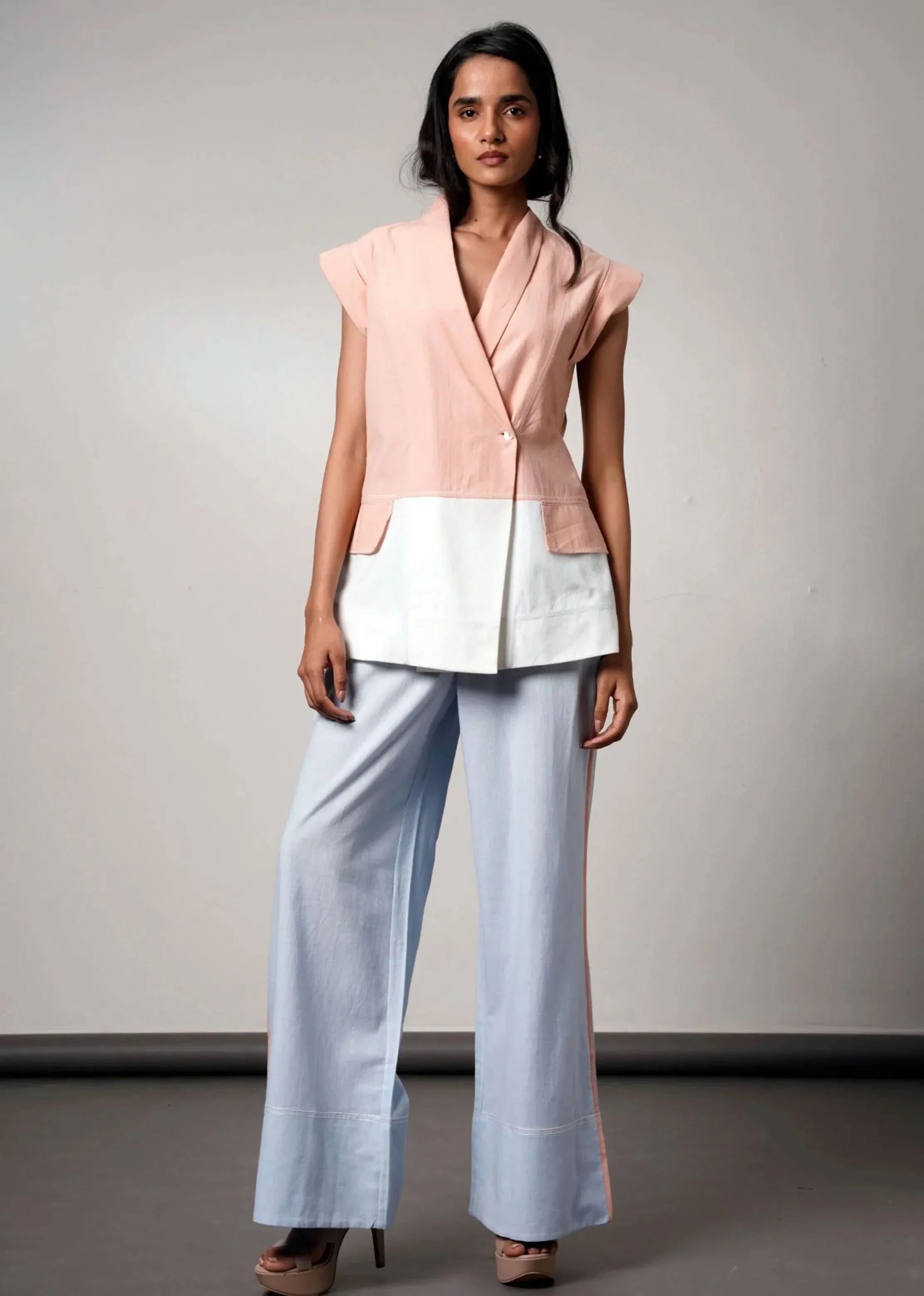 A Model Wearing Multicolor Handloom Cotton  Brisbane Handloom Cotton Co-Ord Set, curated by Only Ethikal