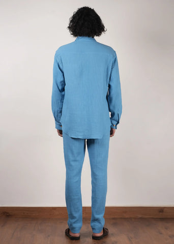 Men'S Crush Cotton Blue Pants