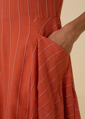 A Model Wearing Orange Handwoven Cotton Valentino Orange Cotton Midi Dress , curated by Only Ethikal