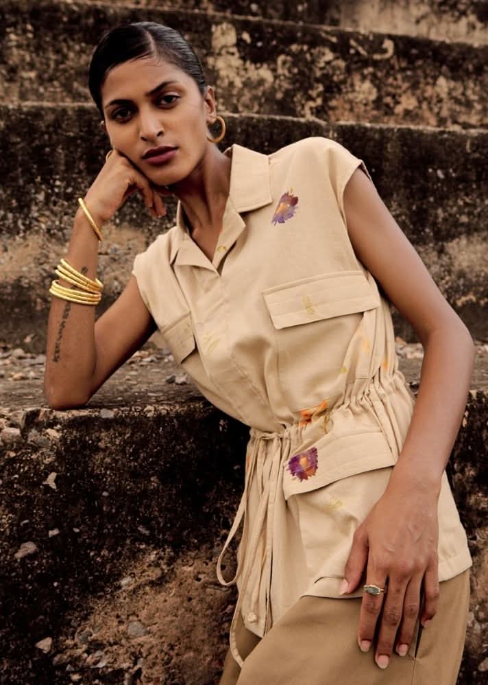 A Model Wearing Brown Pure Cotton Serina Trouser curated by Only Ethikal