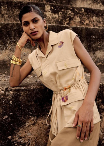 A Model Wearing Brown Pure Cotton Serina Trouser curated by Only Ethikal