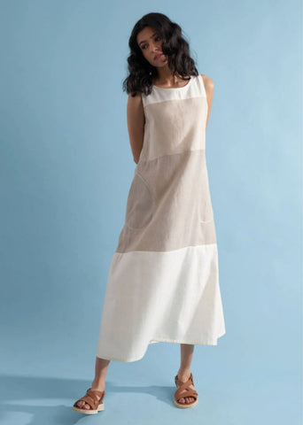 Miki Color-Blocked Linen Dress- Dawn