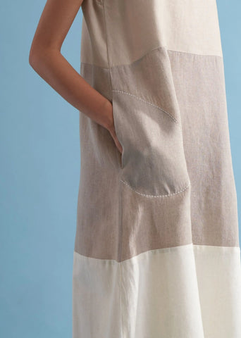 Miki Color-Blocked Linen Dress- Dawn