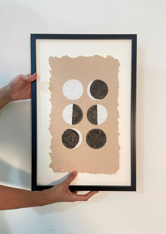Lunar Phase Wall Frame- Handblock Printed Artwork On Handmade Paper- 12" X 18"