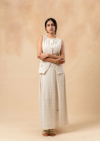 A Model Wearing Beige Upcycled Fabric Margret Upcycled Cotton Skirt, curated by Only Ethikal