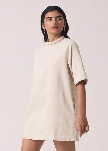 A Model Wearing White Handwoven Cotton Soichi Off White Handwoven Dress, curated by Only Ethikal