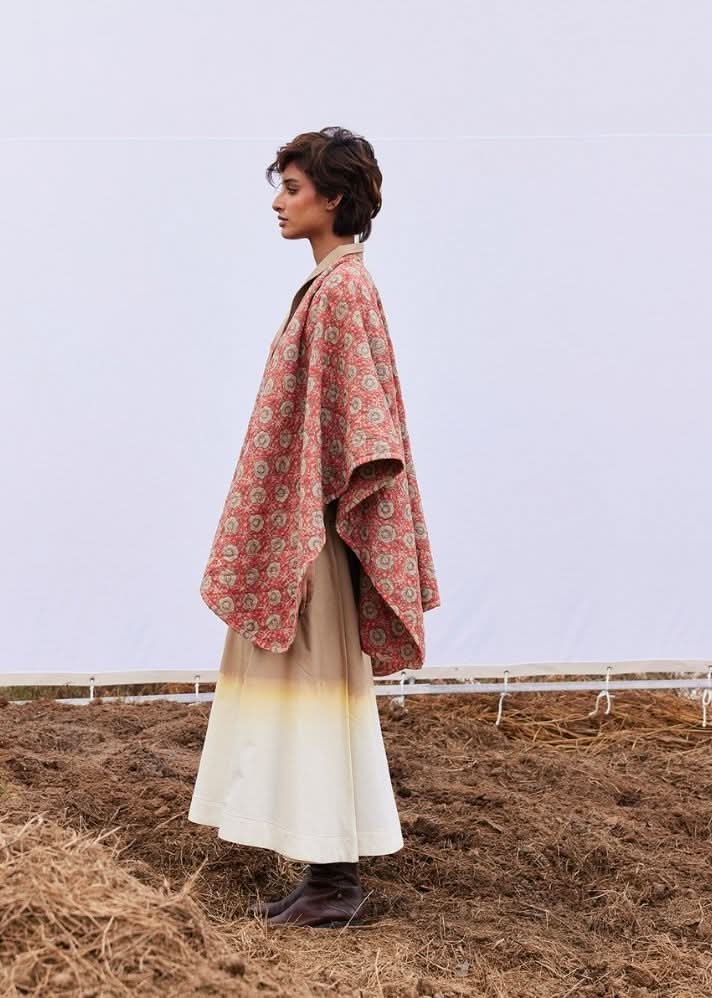 A Model Wearing Multicolor,Pure Cotton Cider Cape curated by Only Ethikal