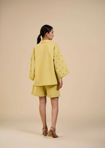 Lime Green Shirt With Embroidered Sleeves