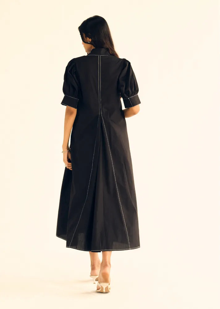 A Model Wearing Black Poplin Black Poplin Midi Dress, curated by Only Ethikal