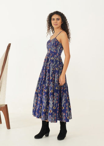 A Model Wearing Blue Handwoven Cotton Paisley Set, curated by Only Ethikal