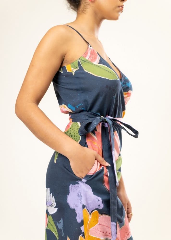 A Model Wearing Multicolor Upcycled Cotton Mikeala Dress, curated by Only Ethikal