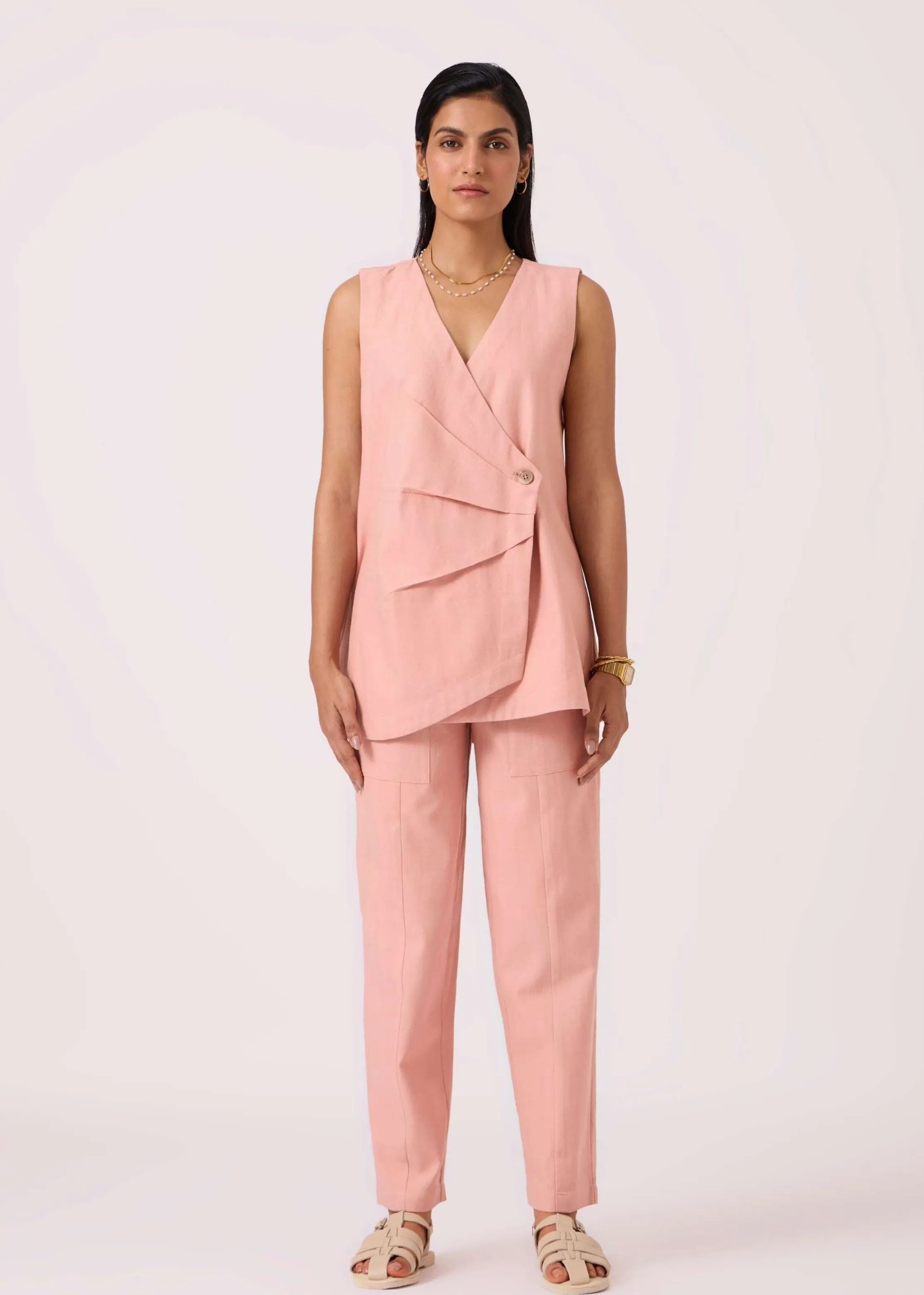 A Model Wearing Pink Handwoven Cotton Victory Pink Handwoven Pants, curated by Only Ethikal