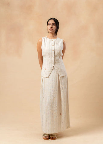 A Model Wearing Beige Upcycled Fabric Margret Set, curated by Only Ethikal