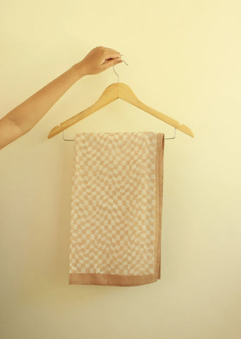 Mid-Modern White And Peach Cotton Scarf Stole