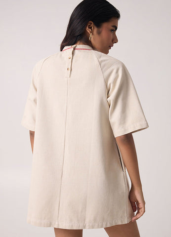 A Model Wearing White Handwoven Cotton Soichi Off White Handwoven Dress, curated by Only Ethikal