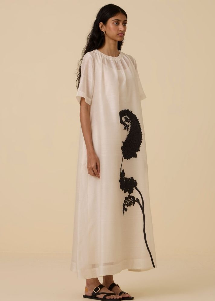 A Model Wearing Multicolor Handwoven Cotton Cersei Paisley Embroidered Dress , curated by Only Ethikal
