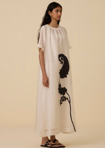 A Model Wearing Multicolor Handwoven Cotton Cersei Paisley Embroidered Dress , curated by Only Ethikal