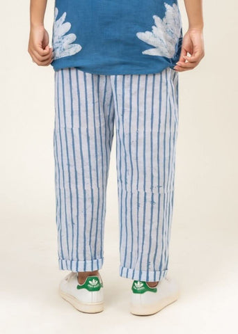 A Model Wearing Multicolor Upcycled Cotton Martha Striped Pants, curated by Only Ethikal