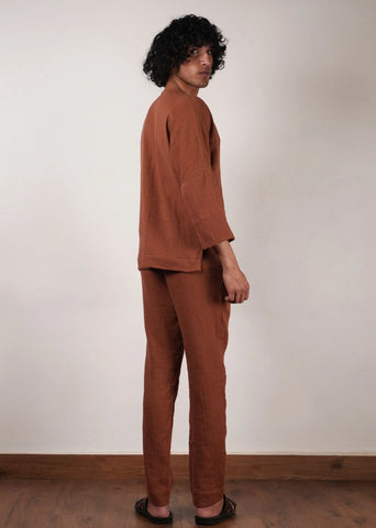 Men'S Crush Cotton Brown Pants