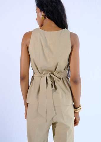Linen Round Neck Waistcoat