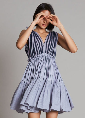 A Model Wearing  Purple Pure Cotton Lakeerein Lavender Frill Dress, curated by Only Ethikal