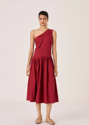 Vidura Red One Shoulder Dress
