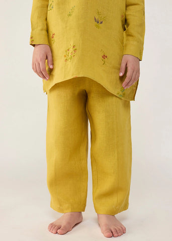 Kids Jay Forever Linen Kurta Set- Ochre