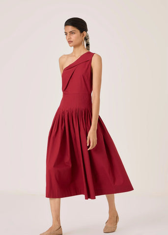 Vidura Red One Shoulder Dress