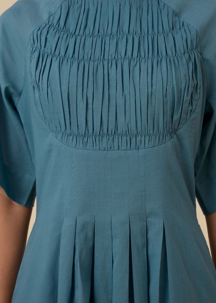 A Model Wearing Blue Organic Cotton Tamina Blue Cotton Midi Dress , curated by Only Ethikal