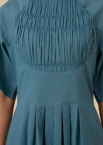 A Model Wearing Blue Organic Cotton Tamina Blue Cotton Midi Dress , curated by Only Ethikal