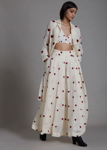 A Model Wearing White Linen Heart Cover Lehenga Set- Oatmeal, curated by Only Ethikal
