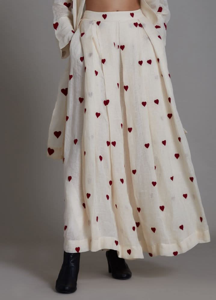 A Model Wearing White Linen Heart Cover Lehenga Set- Oatmeal, curated by Only Ethikal