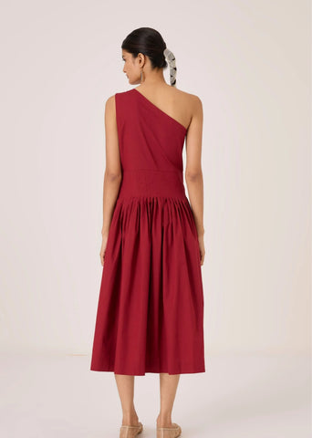 Vidura Red One Shoulder Dress