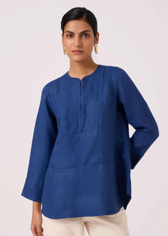 Oceania Blue Linen Top