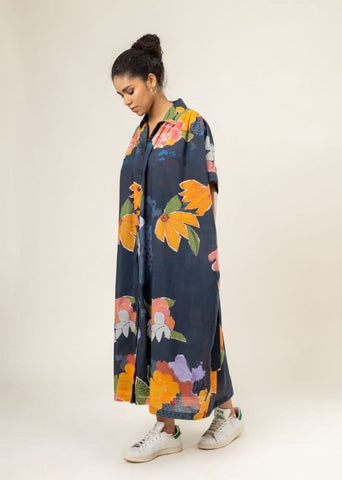 A Model Wearing Multicolor Upcycled Cotton Joan Printed Dress, curated by Only Ethikal