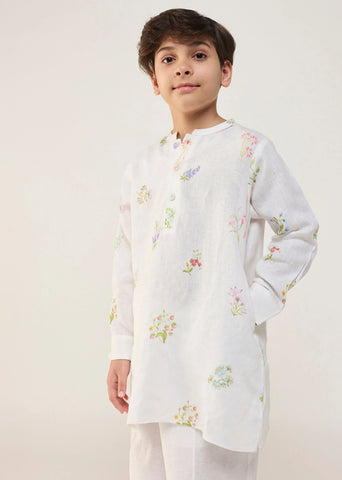 Kids Jay Forever Linen Kurta Set- White