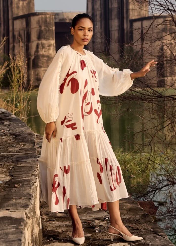 A Model Wearing White Pure Cotton Dacnis Dress curated by Only Ethikal