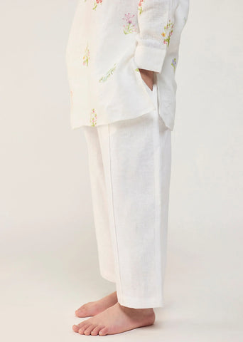 Kids Jay Forever Linen Kurta Set- White