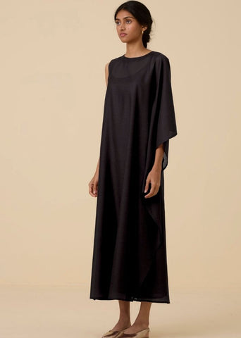 A Model Wearing Black Cotton silk Sansa Black Dress , curated by Only Ethikal
