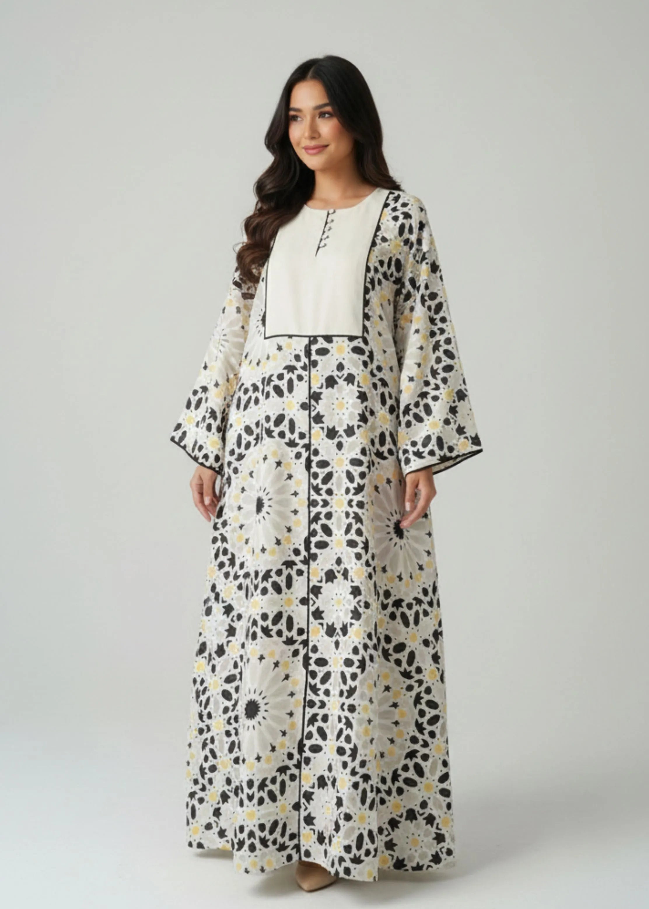 A Model Wearing Multicolor Linen The Moroccan Moonlight Jalabia, created by Only Ethikal
