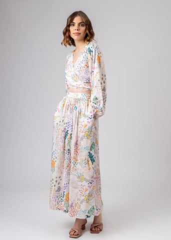 A Model Wearing Multicolor Upcycled Cotton Ana Wrap Set, curated by Only Ethikal