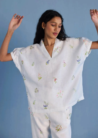 Mihen Elasticated Sleeve Co-Ord Set-White