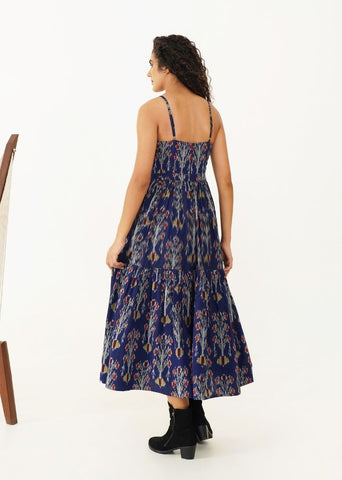 A Model Wearing Blue Handwoven Cotton Paisley Dress , curated by Only Ethikal